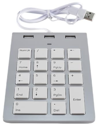 ACOLY Kabelgebundener Ziffernblock, 18-Tasten-Nummernblock mit 3 USB 2.0-Anschlüssen, tragbare Tasten und Funktionstasten für Laptop, Desktop, Tablet, Plug & Play