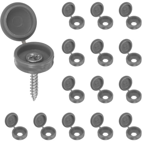 sourcing map 100pcs Plastic Hinged Screw Cover Caps 5.9mm / 0.23 Shutter Screw Caps Fold Snap Washer Covers for Windows Outside Railings Furniture, Gray