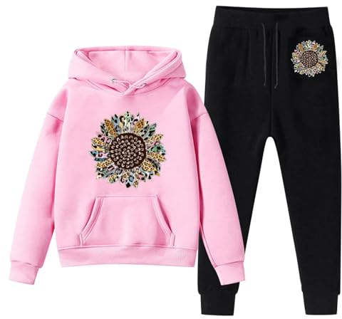 Generisch Survêtement pour enfant - Survêtement de jogging pour fille - Ensemble de survêtement à capuche - Survêtement deux pièces - Sweat à capuche - Pantalon de jogging, Rose, 11-12 ans