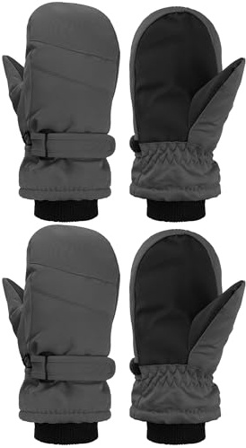 SATINIOR Kids Snow Mittens Waterproof Winter Ski Gloves Warm Thicken Snow Gloves for Girls Boys (8-12 Years,Carbon Ash,2 Pairs)