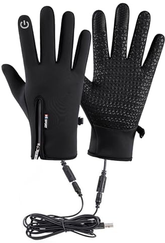 USB-wiederaufladbare beheizte Handschuhe für Damen und Herren, Touchscreen-Winter-Skihandschuhe mit dünnem Innenfutter, winddichter Heizhandschuh für Arbeiten bei kaltem Wetter, Outdoor-Sportarten