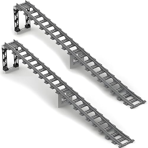 Schienen Set City Schienen Eisenbahn Erweiterungsset City Zug Power Functions Kit Schienen Zubehör Klemmbausteine Kompatibel mit dem Marktführer (2pcs Slope Track + Support Accessories)