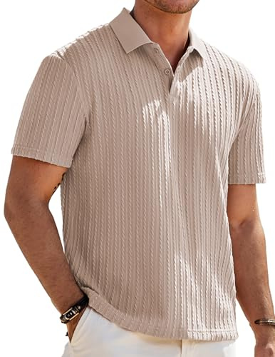 JMIERR Mens Polo Shirts Short Sleeve Lightweight Golf Casual Button Henley T Shirt Summer Tops,Khaki,L