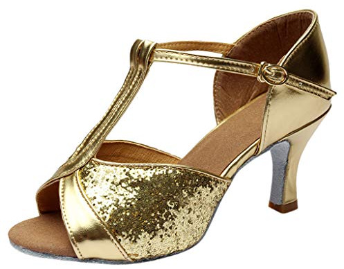 Sandaletter dam med klack silver – rempumps dam guldsandaler med spänne eleganta högklackade skor lätta andningsbara höga klackar casual bekväma sandaler utomhus damsandaler, Guld, 37 EU