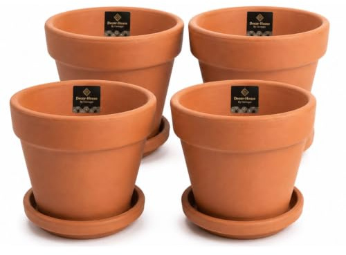 Ceracor Ceramicas Maceta Exterior Set 4 Unidades | Terracota Clásica | con Plato Incluido | Cerámica Resistente | para Plantas Interior y Exterior | Diseño Tradicional