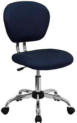 Flash Furniture Arbeitsstuhl, mittelhohe Rückenlehne, Netzmaterial, drehbar, mit Chrombasis, Metall, marineblau, 58 x 56 x 25 cm