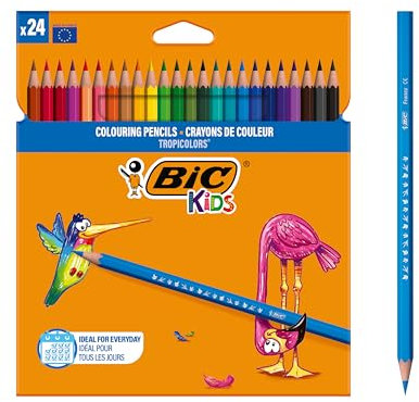 BIC Kids Buntstifte Tropicolors, zum Malen in 24 Farben, im Karton Etui, ab 5 Jahre, Bruchsichere Mine & ohne Holz