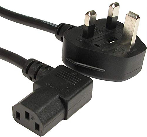 UK Plug Mains Power Cable - Angled Kettle Lead - IEC C13 H05VV-F 0.75mm² 3G 13A - Compatible with LG, Panasonic, Samsung, Sony, Panasonic, Acer, Asus, BenQ, Dell, Compaq and more - For LCD Plasma TV Monitor Printer PC Projector and other Appliances - Length: 3M / 9.8ft