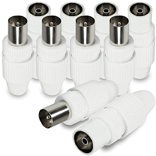 com-four® 10 teiliges Koaxialkabelset - Set zum Ausstatten eines Kabels zum Koaxialkabel - Ausrüstungsset mit Stecker und Buchse für Koaxialkabel (HQ Set: 5x Stecker + 5x Buchse)