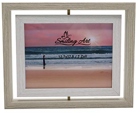 Smiling Art kreativer Bilderrahmen für 2 Fotos aus MDF Holz mit Glas, Doppelrahmen (Drehbar Weiß, 13x18 cm)