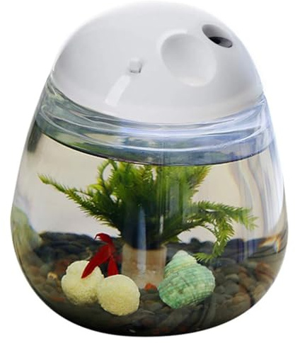 Mini Betta Fish Tank, Small Fish Bowl, Plastic Fish Tank with Lid, Desktop Clear Round Fish Bowl and LED for Small Fish, Insect, Shrimp, Crab, Jellyfish Goldfish, Room Decor (with Charger Pattern)