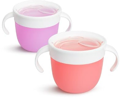 Munchkin 2 Piece Snack Catchers| Toddler Snack Box & Baby Weaning Pot| Snack Holder & Food Storage Containers|BPA Free Toddler Snack Pot| Kids Small Snack Pot Tub with Handles|No Spill - Pink & Purple