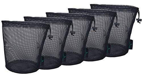 iBasingo Schwarze Kordelzugtaschen Nylon Mesh Tasche Langlebiger Netzbeutel Small Travel Stuff Sack Storage Ditty Bag 5 Stück/Los BVP03