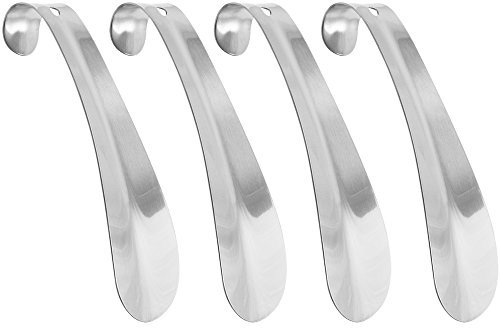 com-four® 4x Schuhanzieher aus Edelstahl - Schuhlöffel mit kurzem Griff ideal für Reisen - Anziehhilfe für Schuhe aus Metall - 15 cm (04 Stück - 15cm)