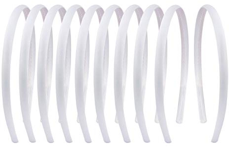 Suyegirl - Cerchietti per capelli da donna, in raso tinta unita, larghezza 1 cm, colore: Bianco