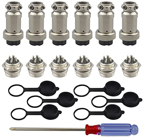 QitinDasen 6 Set GX16 4-Pin Aviazione Spina Connettore, 5A 16mm Maschio Femmina Metallo Aviazione Spina Connettore, con Gomma Berretto e Cacciavite a Croce