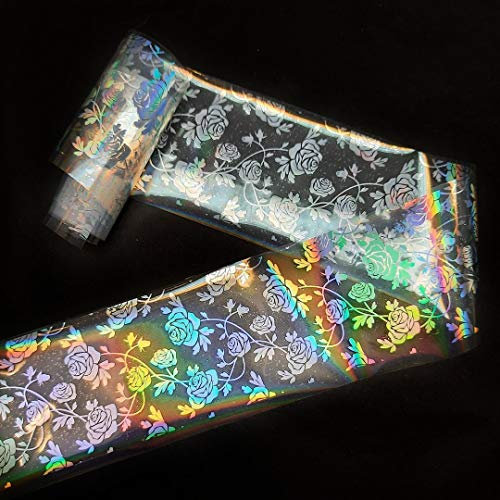 Nailart/Nagelfolie/Transferfolie - silber holo - Rose - transparent - Rosenmotiv - 1400-421