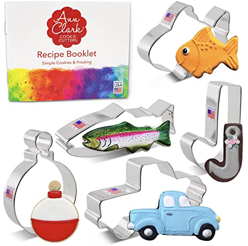 Ann Clark Father's Day Gone Fishing Cookie Cutters 5-Pc. Set (Vintage Truck, Fish, Cute Goldfish, Hook, Bobber) Made in USA