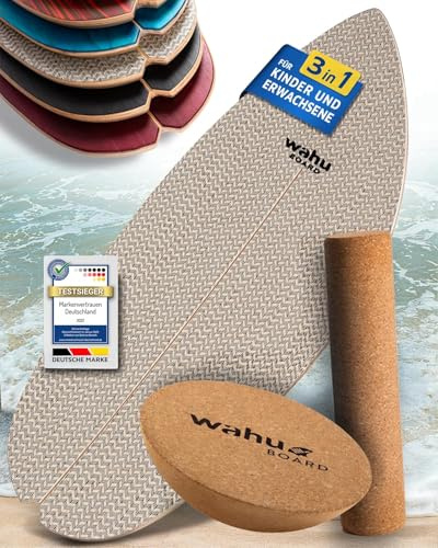 WAHU Balance Board - einzigartiges Board inkl. Halbkugel und Rocker Shape - Surf Balance Board - Gleichgewichtstraining für Kinder und Erwachsene - Board 100% Echtholz