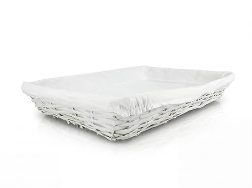 HERSIG Cesta Capazo de Mimbre para Ropa Planchada con Forro Protector | Bandeja rectangular 60x40cm con forro textil lavable; Canastos para Colada Limpia y Organización de Armario sin Asas - Blanco