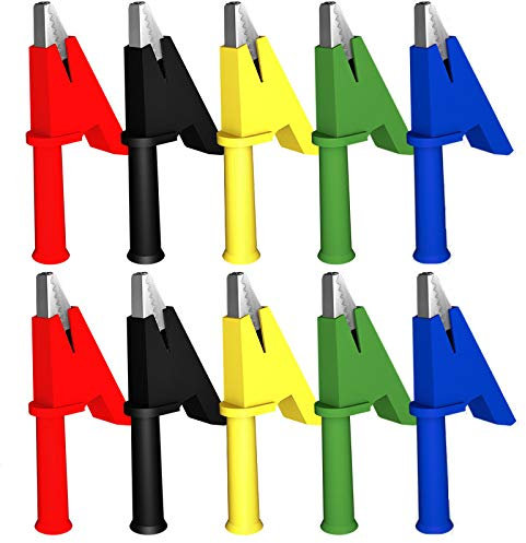 Aoowei Metal Crocodile Clips Insulated 380V 20A 4MM Banana Plug Test Lead Alligator Clip for Multimeter And Clamp Meters Test(5 colors) 10Pcs