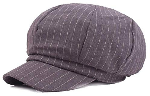 RUICHENG Schirmmütze Damen Ballonmütze Sommer Streifen Newsboy Cap Beret mütze mit Visier (Grau)