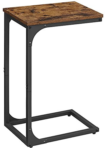 VASAGLE C-Shaped Side Table, Bedside Table, Sofa Side Table, Coffee Table, with Metal Frame, Industrial, for Living Room, Bedroom, Rustic Brown and Black LET350B01