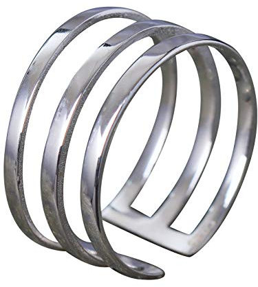 NicoWerk Damen Silberring Schlicht aus 925 Sterling Silber Breit Bandring Mehrreihig Glatt Durchbrochen Verstellbar Offen SRI639