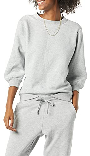 Amazon Essentials dam fransk frotté fleece ärm detalj rund hals tröja, grå ljung, X-Large