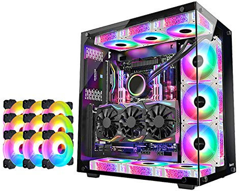 BBNB Gaming Case, Mid-Tower PC Gaming Case ATX/M-ATX/MINI-ITX - Front I/O USB 3.0 Port - Tempered Glass - 9 Fan Position - Water-Cooling Ready (Size : 9 fan)