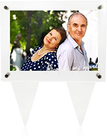 Suaific 5x7 Waterproof Picture Frame for Grave - Acrylic Outdoor Memorial Cemetery Decorations Garden Marker (Always In My Heart)