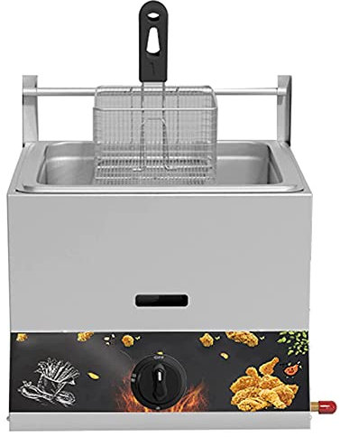 Friteuse à gaz à comptoir Commercial, Simple/Double Cylindre, Ordinateur de Bureau en Acier Inoxydable électrique électrique, adapté à la Maison Usage de Restaurant, Facile à Nettoyer,Single