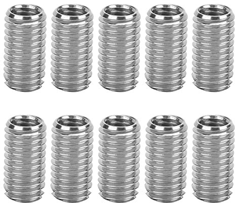 Thread Inserts, 10 Pcs Thread Reducer M8 to M6, Threaded Insert Inner M6*1.0 Outer M8*1.25 Length 15MM Male Female Reducing Nut, Stainless Steel Hardware Repair Tool