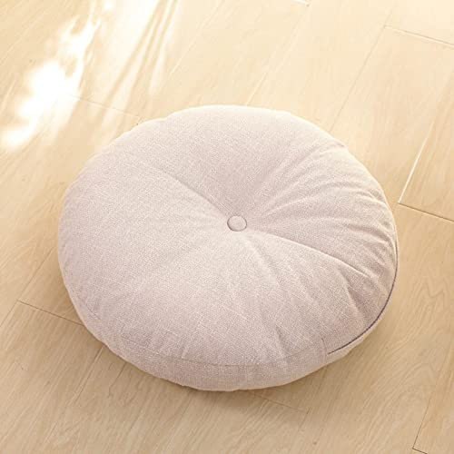 ZZZYZ Runde Baumwollleinen Yoga Sitzkissen Super Soft Cord Meditationskissen Waschbar Atmungsaktiv Yogakissen Für Wohnzimmer Dekoration-Weiß 45cm(18inch)