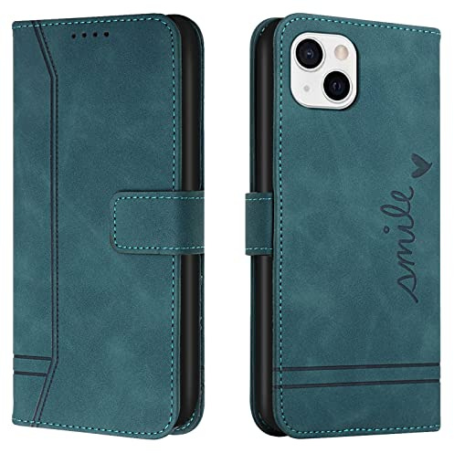 Lihondar Kompatibel mit iPhone 13 Mini Hülle, Handyhülle iPhone 13 Mini (5,4 Zoll), Leder Klappbar Schutzhülle Tasche Wallet mit Brieftasche [Standfunktion] Cover Flip Case Klapphülle (Grün)