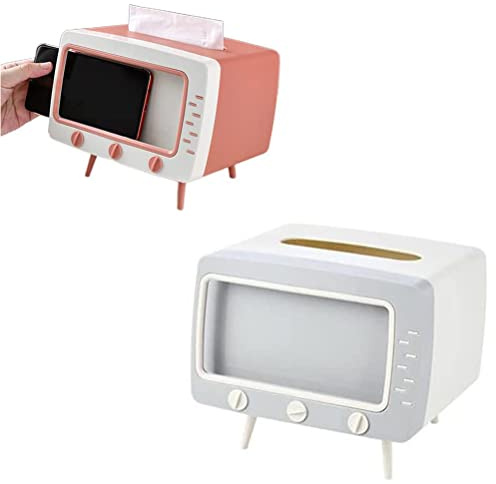 2 in 1 Home TV Shape Phone Holder Tissue Box Creative Desktop Napkin Holder Case Mobile Phone Viewing Bracket Living Room Decor