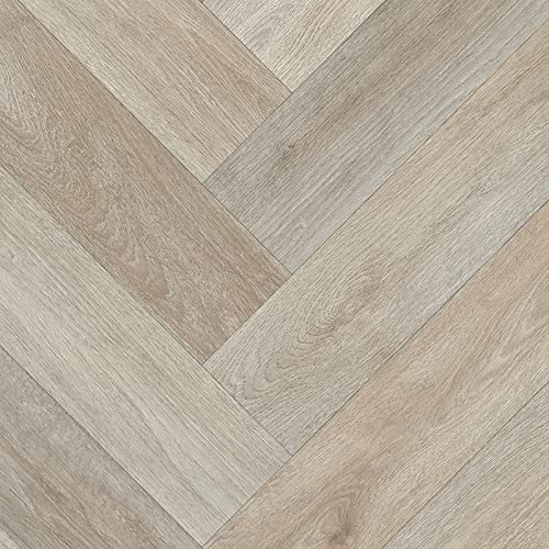 Wood Effect Vinyl Flooring Felt Backed 2.8mm Thick Lino for Bathroom Kitchen Dining Room (Mixed Herringbone Parquet, 4.5m x 2m)