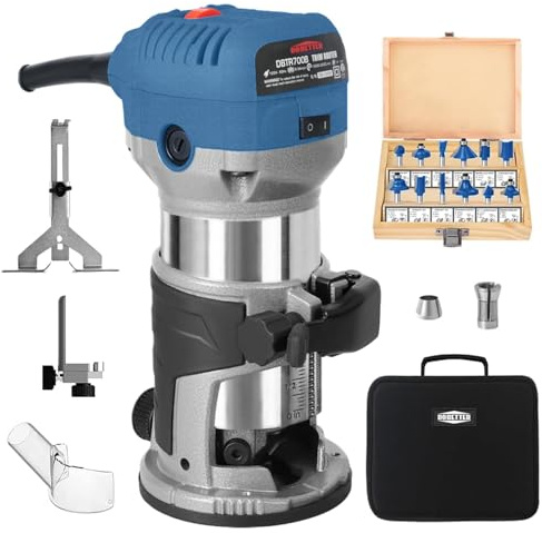 1.25HP Wood Router Tool,Dobetter Routers for Woodworking, 6.5Amp Compact Trim Router, 6 Variable Speed Palm Router with 1/4 & 3/8 Collets, 12 Wood Router Bits and Portable Bag -DBTR700B