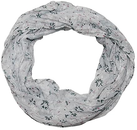 beybey® Damen Seide Loop Schal mit Blumenmuster - wunderschön und fein - Seidenschal - Loop Schal Damen - Schlauchschal Damen (SX8 gray)