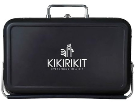 KIKIRIKIT - KIKIRIKIT - Barbacoa carbón para uso exterior - BBQ Camping, Picnic, Jardín y Playa - regalos navidad originales - Accesorios camper -(Negro, Basic Kit)