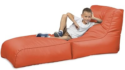chilly pilley Sitzsack, Faltbarer Pouf zum Sitzen und Liegen 2 in 1 – mit EPS-Füllung – Riesensitzsack – Kinder & Erwachsene – Outdoor Liegekissen Wasserfest Sitzkissen – viele Farben, orange