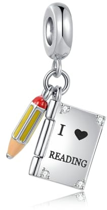 LSxAB Abalorio de libro de lectura compatible con pulseras Pandora, Cobre, No es una piedra preciosa