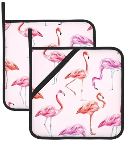 Flamingo-Topflappen-Set für Küche, waschbar, hitzebeständig, Topflappen, heiße Pads oder Küche, Kochen, Backen, Mikrowelle, BBQ