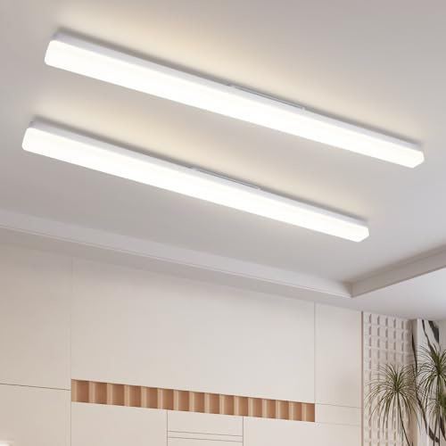 CBJKTX 2ER Deckenleuchte LED Wohnzimmerlampe Modern Deckenlampe Lang 90CM | Küchenlampe Weiß Tageslichtlampe 4000K Kellerlampe Deckenbeleuchtung Innen für Küche Wohnzimmer Schlafzimmer Büro Flur