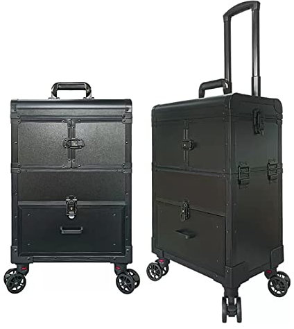 Kosmetikkoffer Alu Beauty Case, Kosmetikkoffer Pilotenkoffer Beauty Case Reisetrolley Friseurkoffer Kosmetik Trolley, Kosmetikkoffer Mit Schubladen Train Case, Schwarz 1 Stück