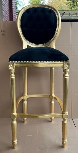 Casa Padrino Barock Barstuhl Schwarz/Gold - Prunkvoller Barockstil Massivholz Barhocker mit edlem Samtstoff - Barock Bar Möbel