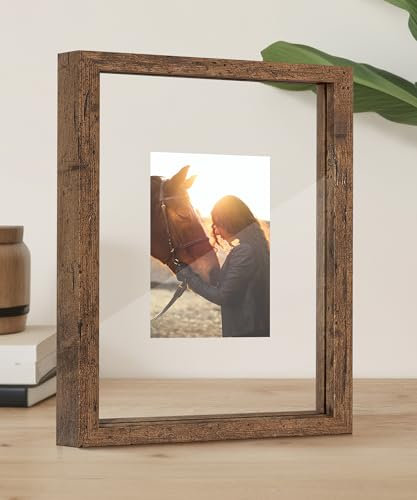 Afuly Marco de Fotos de Vidrio 13x18 10x15 con Flotante o 20x25 sin Flotante Marco de Fotos de Vidrio Doble marrón para Escritorio Marco de Objetos de Pared para Familia