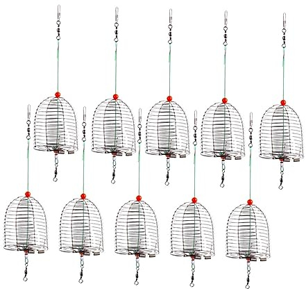 Happyyami 10 Pcs Metal Bait Cage Fishing Feeder Minnow Traps Fishing Accessories Carp Feeder Hair Rigs for Feeder Carp Fishing Cage Chum Bag Stainless Steel Hair Accessories Basket, 5X4X4CM, Silver