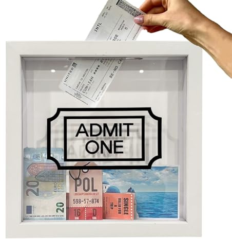 Caja de archivo de | Caja de colección de billetes de viaje personalizada | Caja de memoria de madera | Caja de sombra de viaje con ranura | Marco de recuerdos de bricolaje para películas,