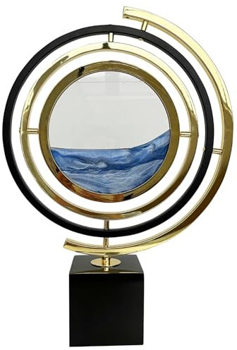 Pintura de Arena movediza Adorno de Reloj de Arena Sala de Estar Enfriador de vinos Entrada Librería Adornos Decorativos de Escritorio Diseño semicírculo Marco de Hierro/Base de mármol (Color : Blue